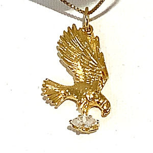 Gold Plated Necklace with Eagle Pendant Crystal Gemstone 18" Chain 925 Italy UTC